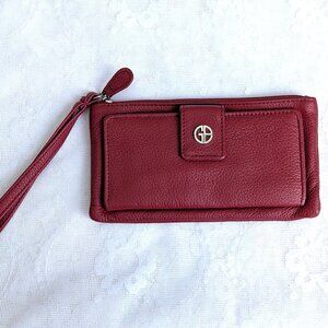 NWOT NEW GIANI BERNINI Wine Red Pebbled Leather Wristlet Wallet